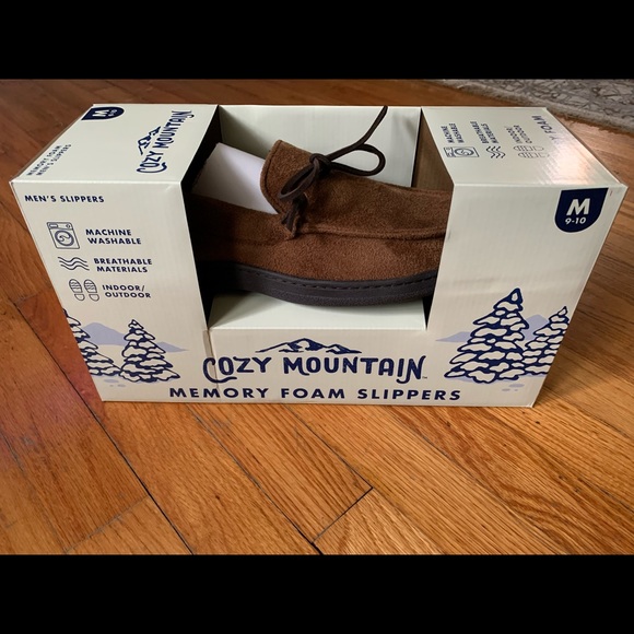 New in Box Mens Moccasin House Shoes Memory Foam Brown Size 11/12 Suede Leather - Picture 1 of 5